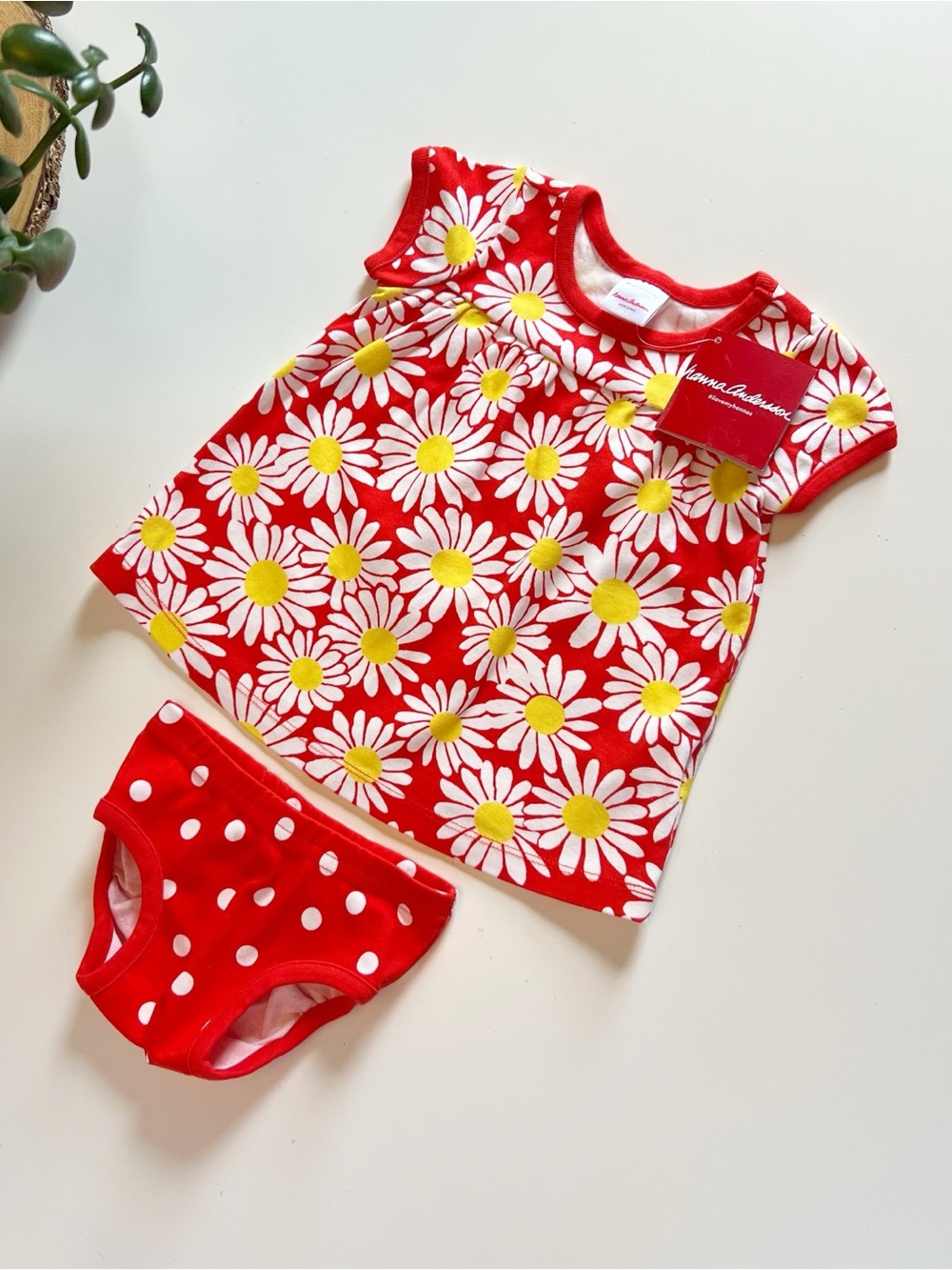 NWT | Hanna Andersson Girls Daisy Dress and Polka Dot Bloomer Set | 3-6m